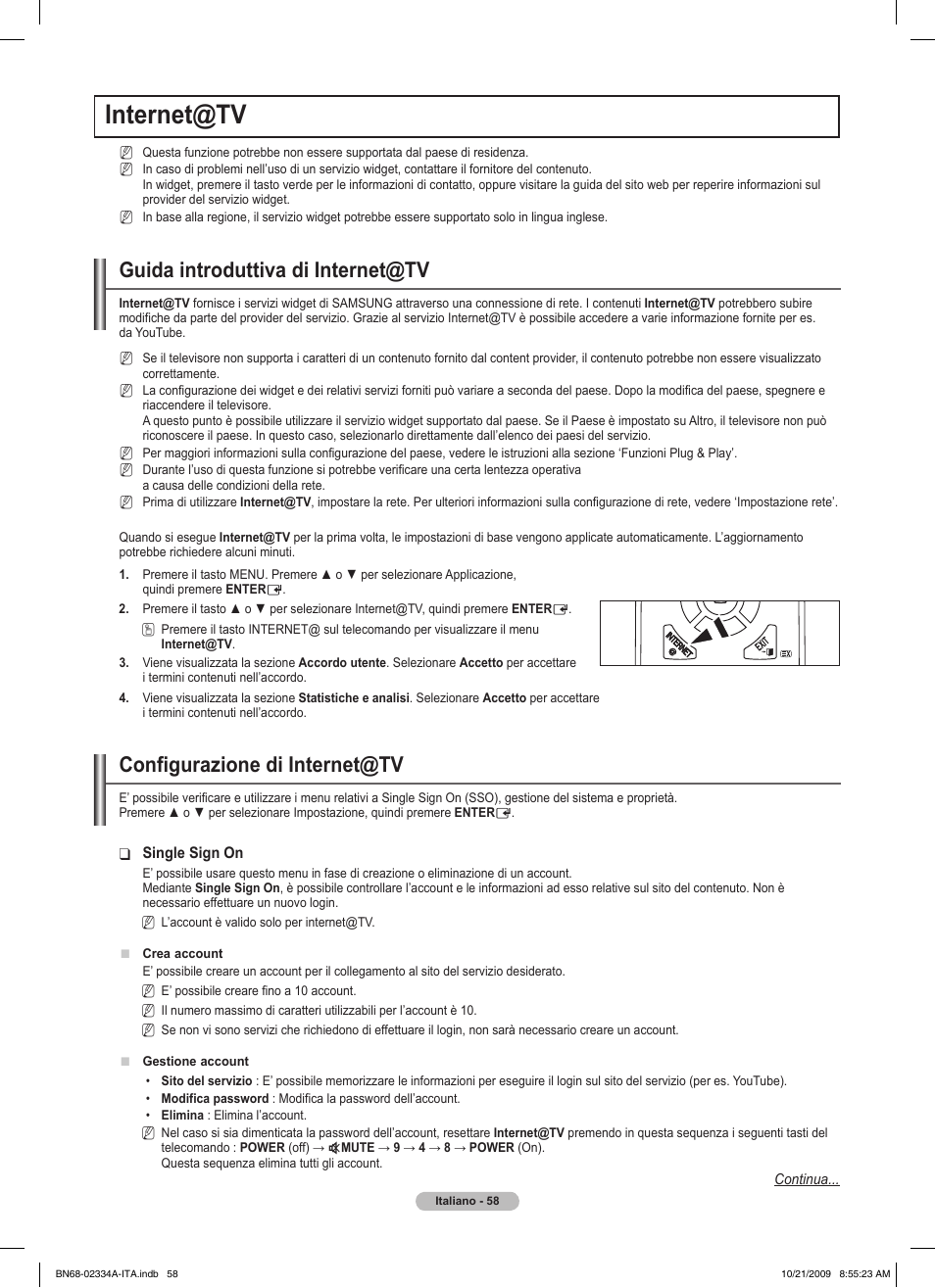 Internet@tv, Guida introduttiva di internet@tv, Configurazione di internet@tv | Samsung PS58B850Y1P User Manual | Page 353 / 655