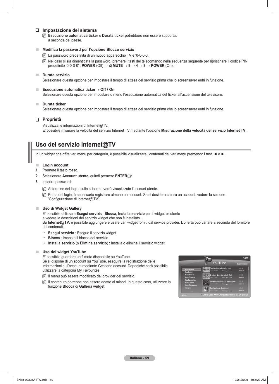 Uso del servizio internet@tv, Impostazione del sistema, Proprietà | Samsung PS58B850Y1P User Manual | Page 354 / 655