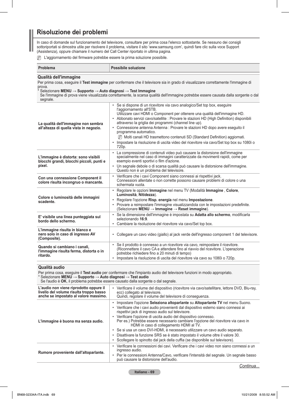 Risoluzione dei problemi | Samsung PS58B850Y1P User Manual | Page 364 / 655
