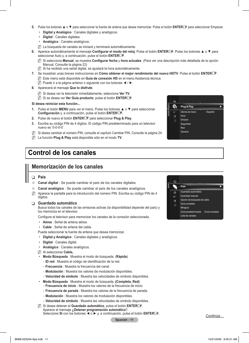 Control de los canales | Samsung PS58B850Y1P User Manual | Page 378 / 655