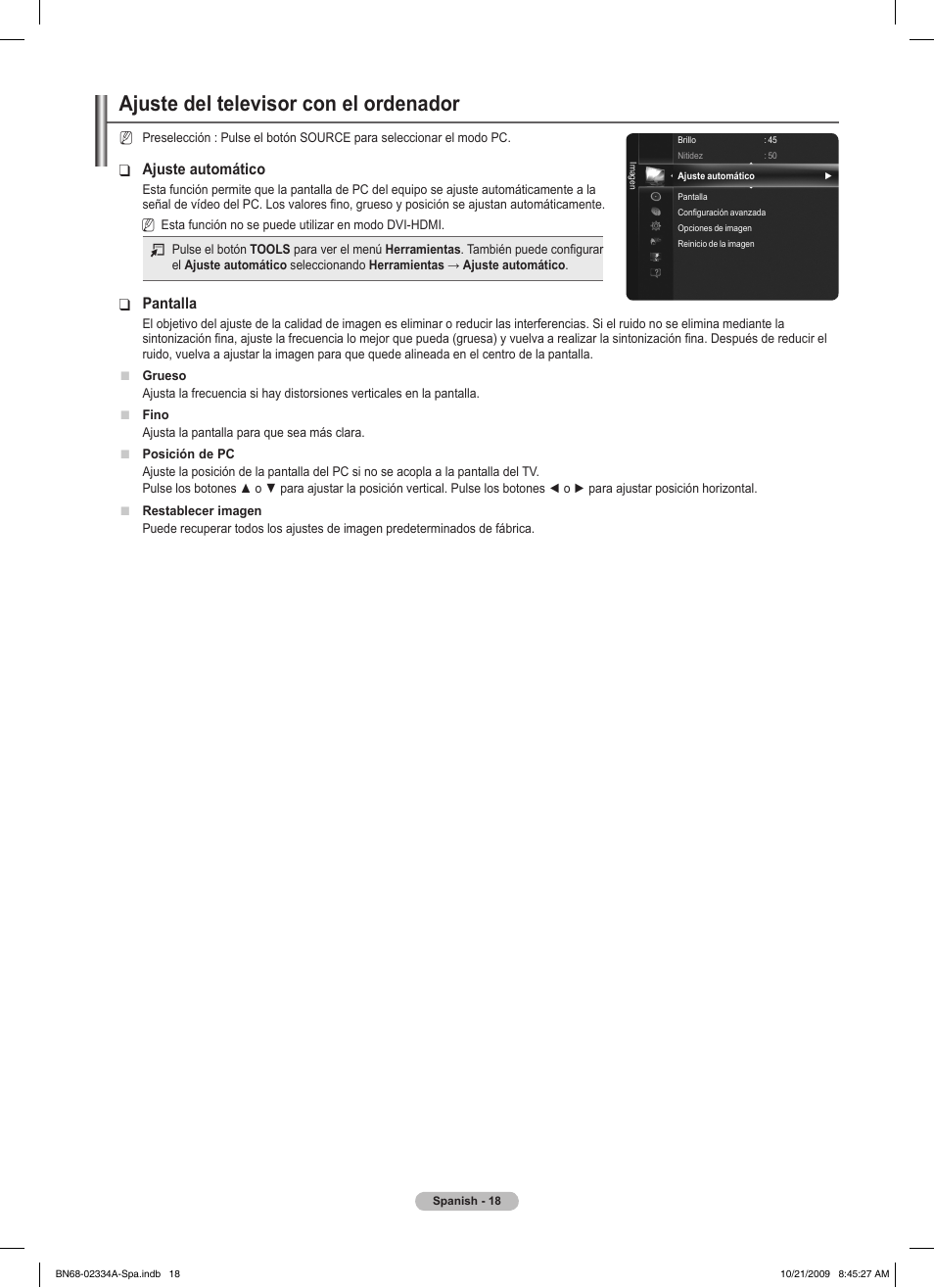 Ajuste del televisor con el ordenador | Samsung PS58B850Y1P User Manual | Page 385 / 655