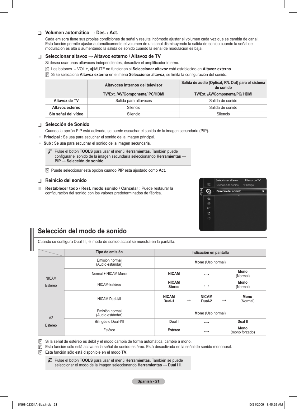 Selección del modo de sonido | Samsung PS58B850Y1P User Manual | Page 388 / 655