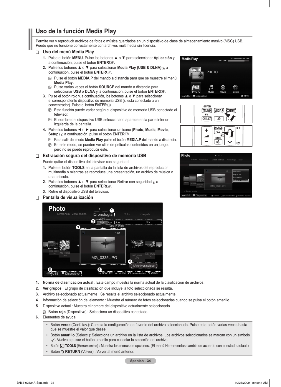 Uso de la función media play, Photo, Uso del menú media play | Pantalla de visualización | Samsung PS58B850Y1P User Manual | Page 401 / 655