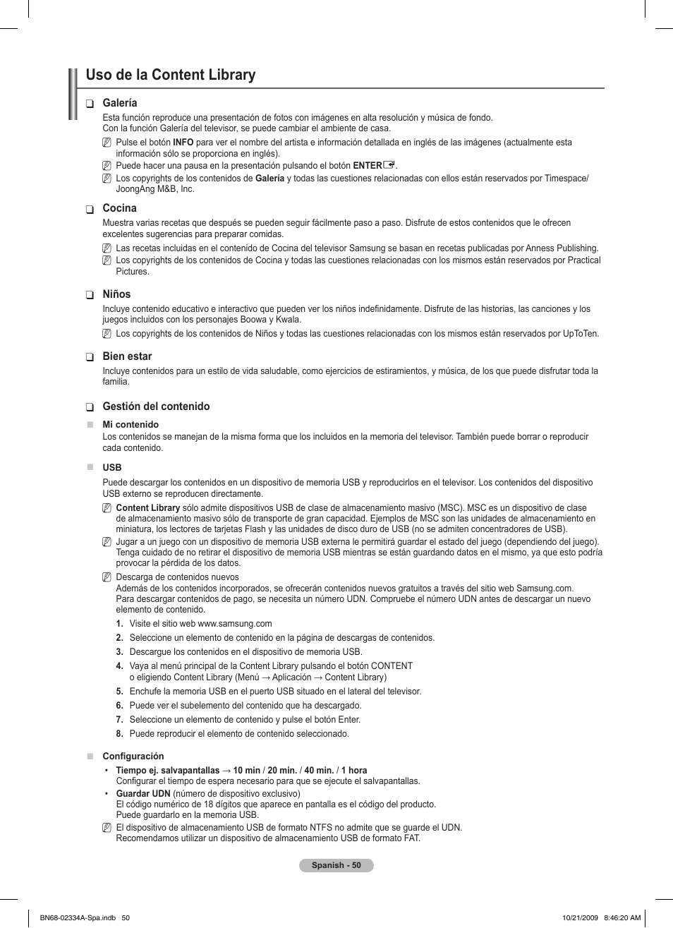 Uso de la content library | Samsung PS58B850Y1P User Manual | Page 417 / 655