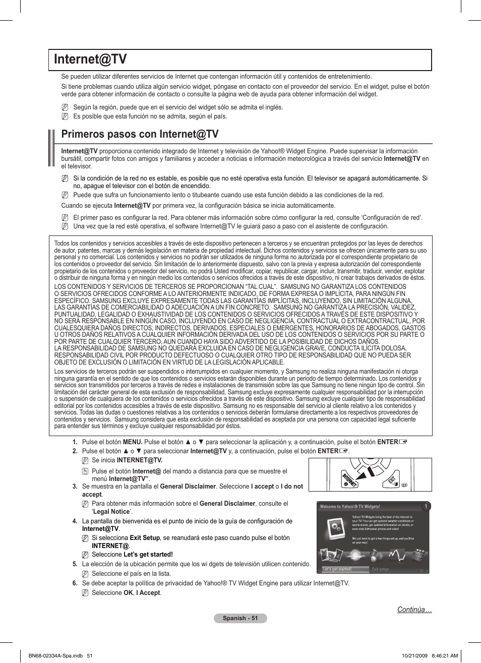 Internet@tv, Primeros pasos con internet@tv | Samsung PS58B850Y1P User Manual | Page 418 / 655