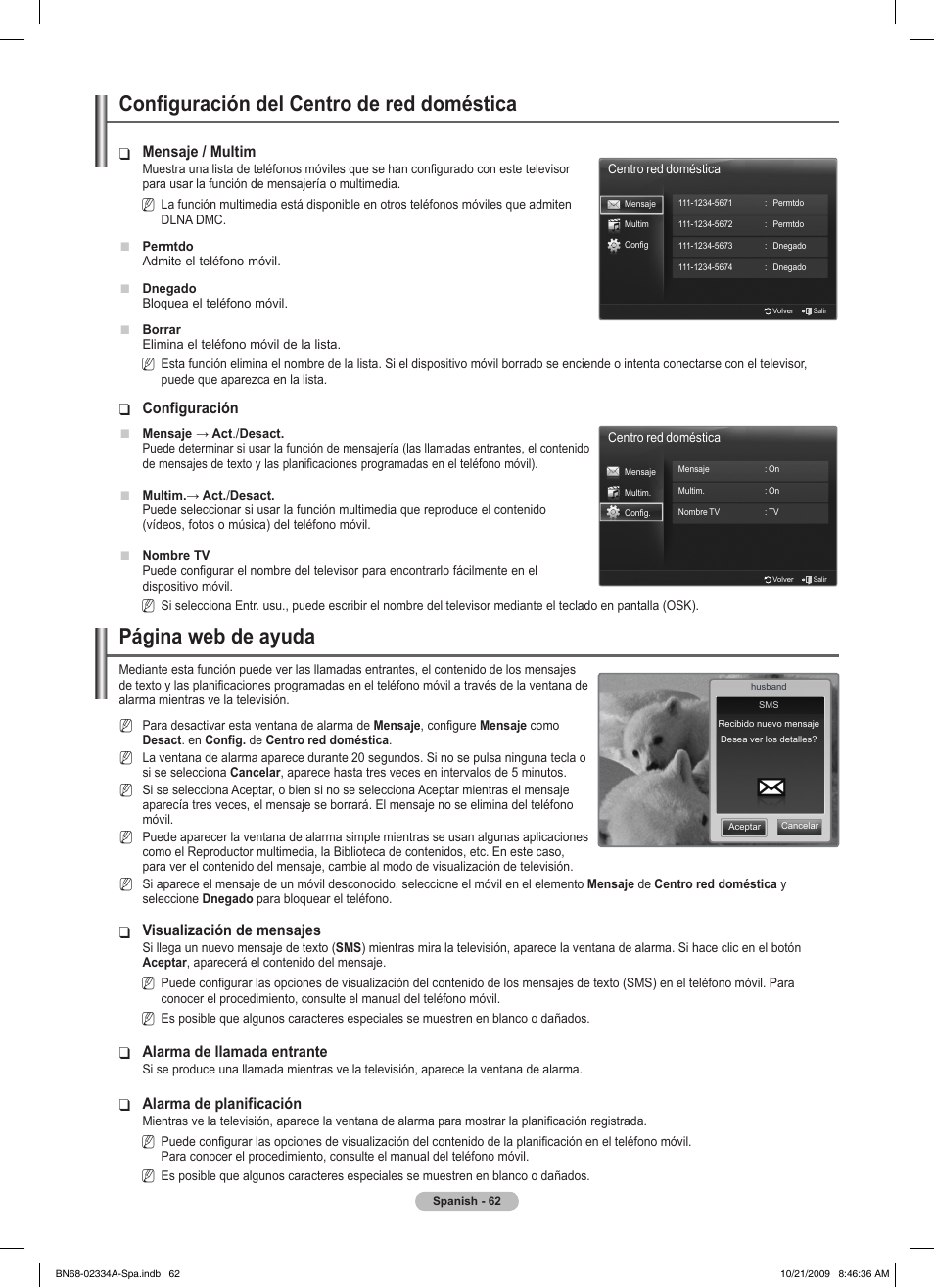 Configuración del centro de red doméstica, Página web de ayuda | Samsung PS58B850Y1P User Manual | Page 429 / 655