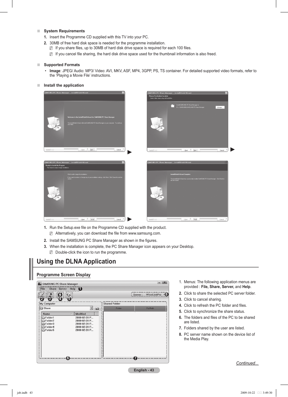 Using the dlna application | Samsung PS58B850Y1P User Manual | Page 43 / 655