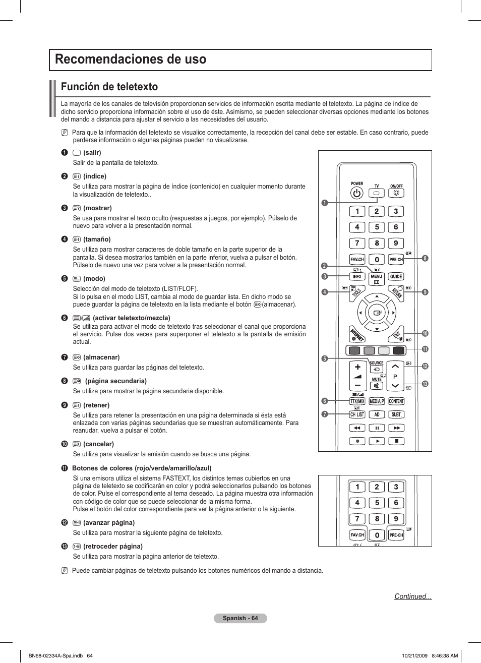 Recomendaciones de uso, Función de teletexto | Samsung PS58B850Y1P User Manual | Page 431 / 655