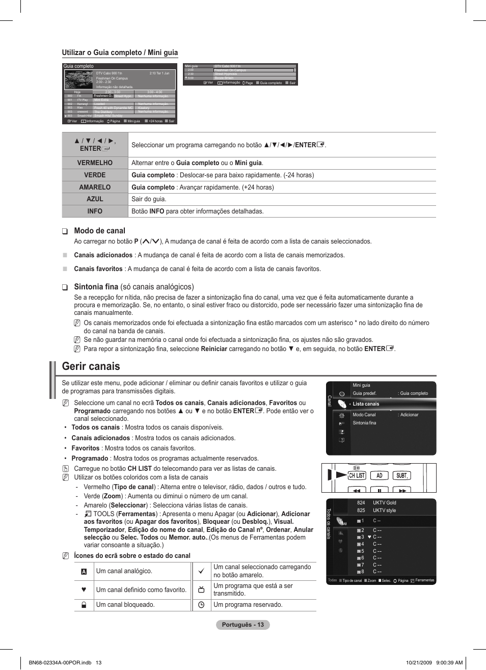 Gerir canais, Modo de canal, Sintonia fina ❑ (só canais analógicos) | Utilizar o guia completo / mini guia | Samsung PS58B850Y1P User Manual | Page 451 / 655