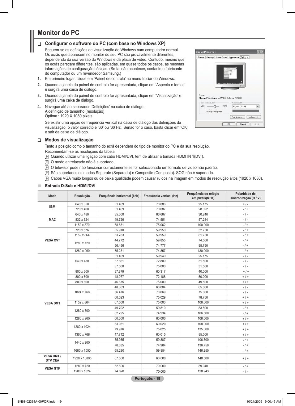 Monitor do pc, Modos de visualização | Samsung PS58B850Y1P User Manual | Page 457 / 655