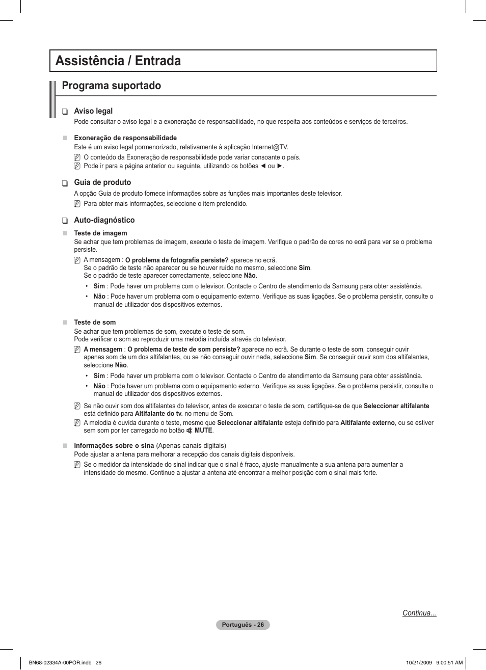 Assistência / entrada, Programa suportado | Samsung PS58B850Y1P User Manual | Page 464 / 655