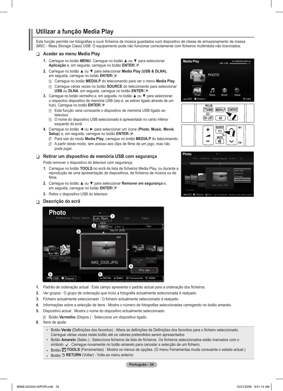 Utilizar a função media play, Photo, Aceder ao menu media play | Descrição do ecrã | Samsung PS58B850Y1P User Manual | Page 472 / 655