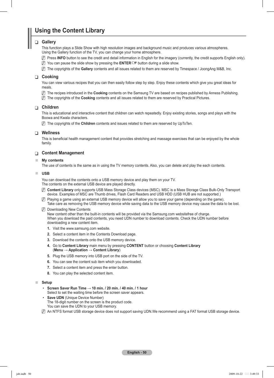 Using the content library | Samsung PS58B850Y1P User Manual | Page 50 / 655