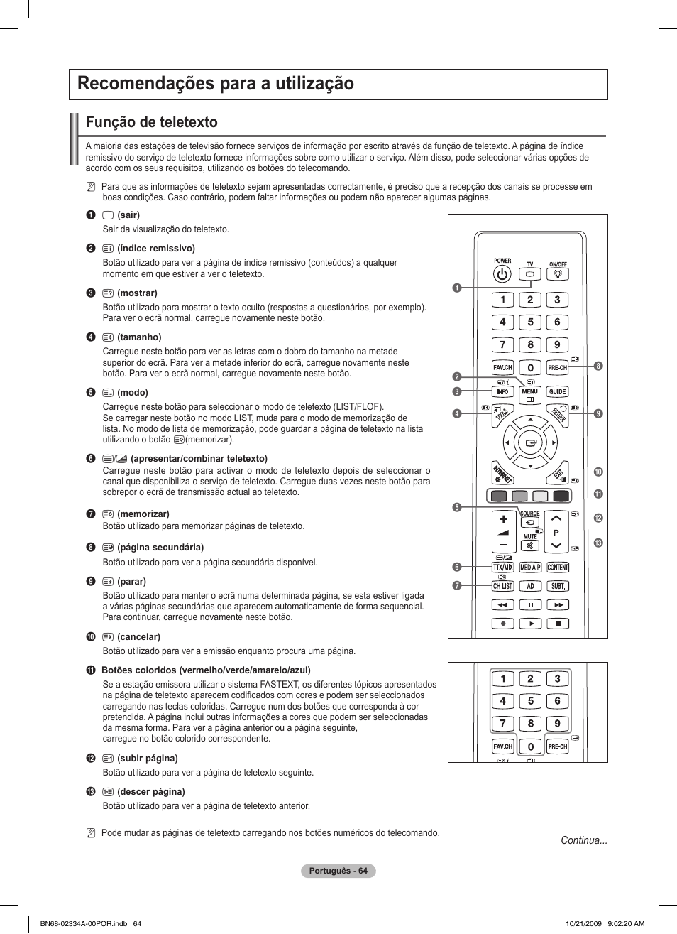 Recomendações para a utilização, Função de teletexto | Samsung PS58B850Y1P User Manual | Page 502 / 655