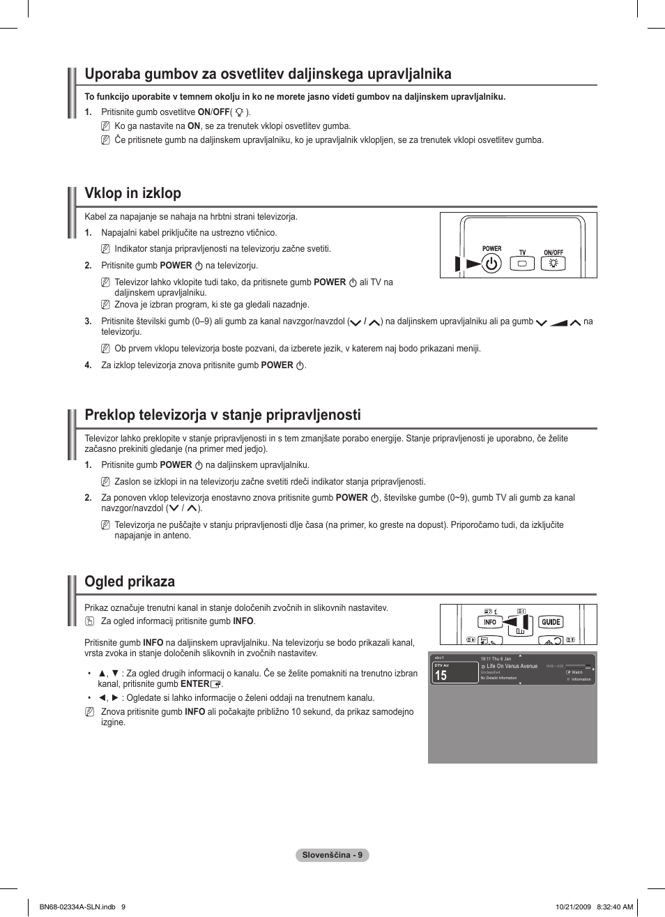 Vklop in izklop, Preklop televizorja v stanje pripravljenosti, Ogled prikaza | Samsung PS58B850Y1P User Manual | Page 518 / 655