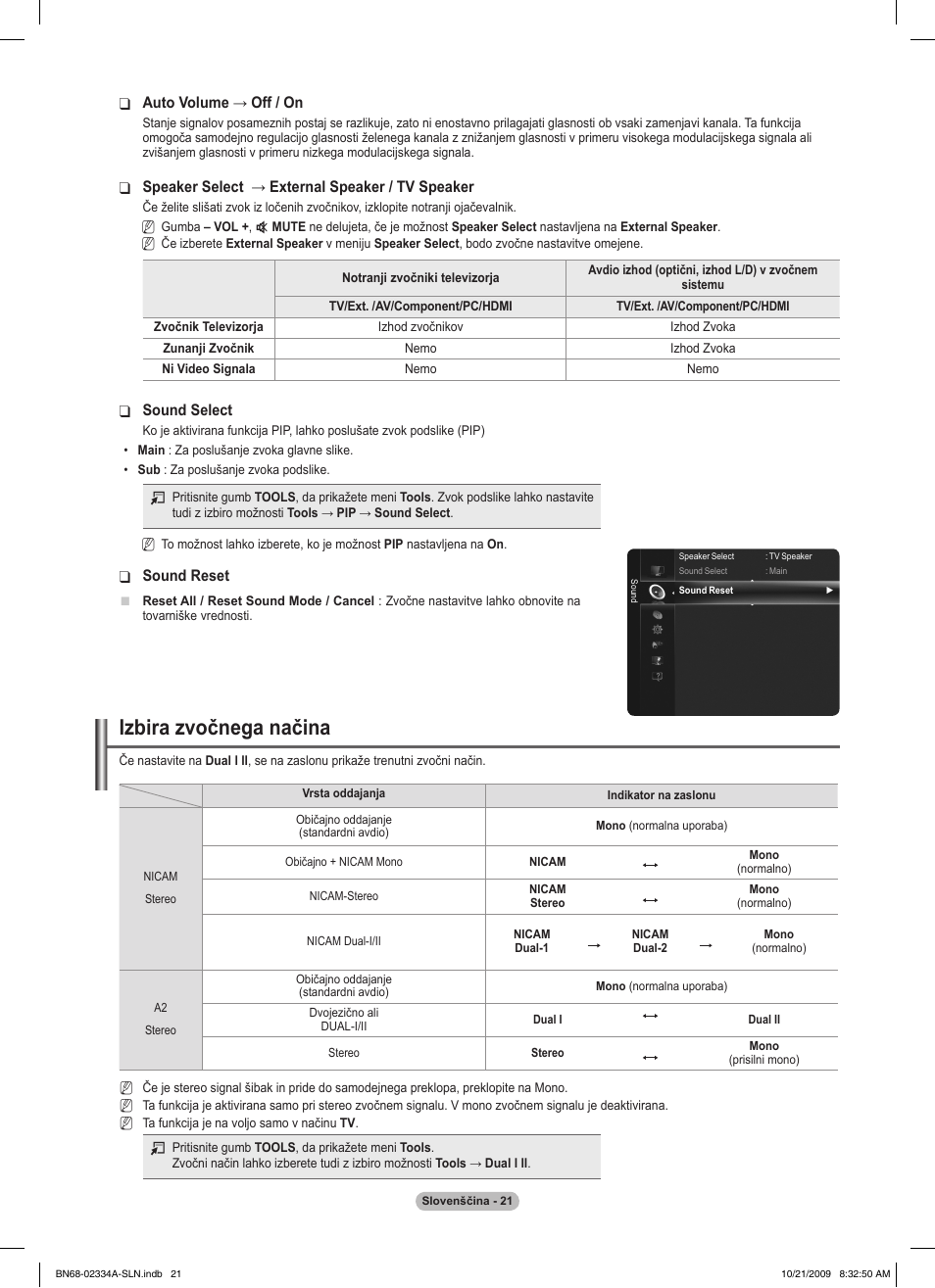 Izbira zvočnega načina | Samsung PS58B850Y1P User Manual | Page 530 / 655