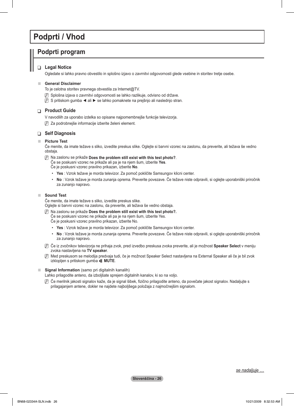 Podprti / vhod, Podprti program | Samsung PS58B850Y1P User Manual | Page 535 / 655