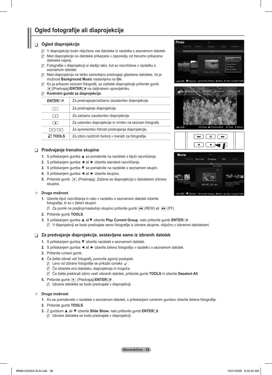 Ogled fotografije ali diaprojekcije, Ogled diaprojekcije, Predvajanje trenutne skupine | Samsung PS58B850Y1P User Manual | Page 547 / 655