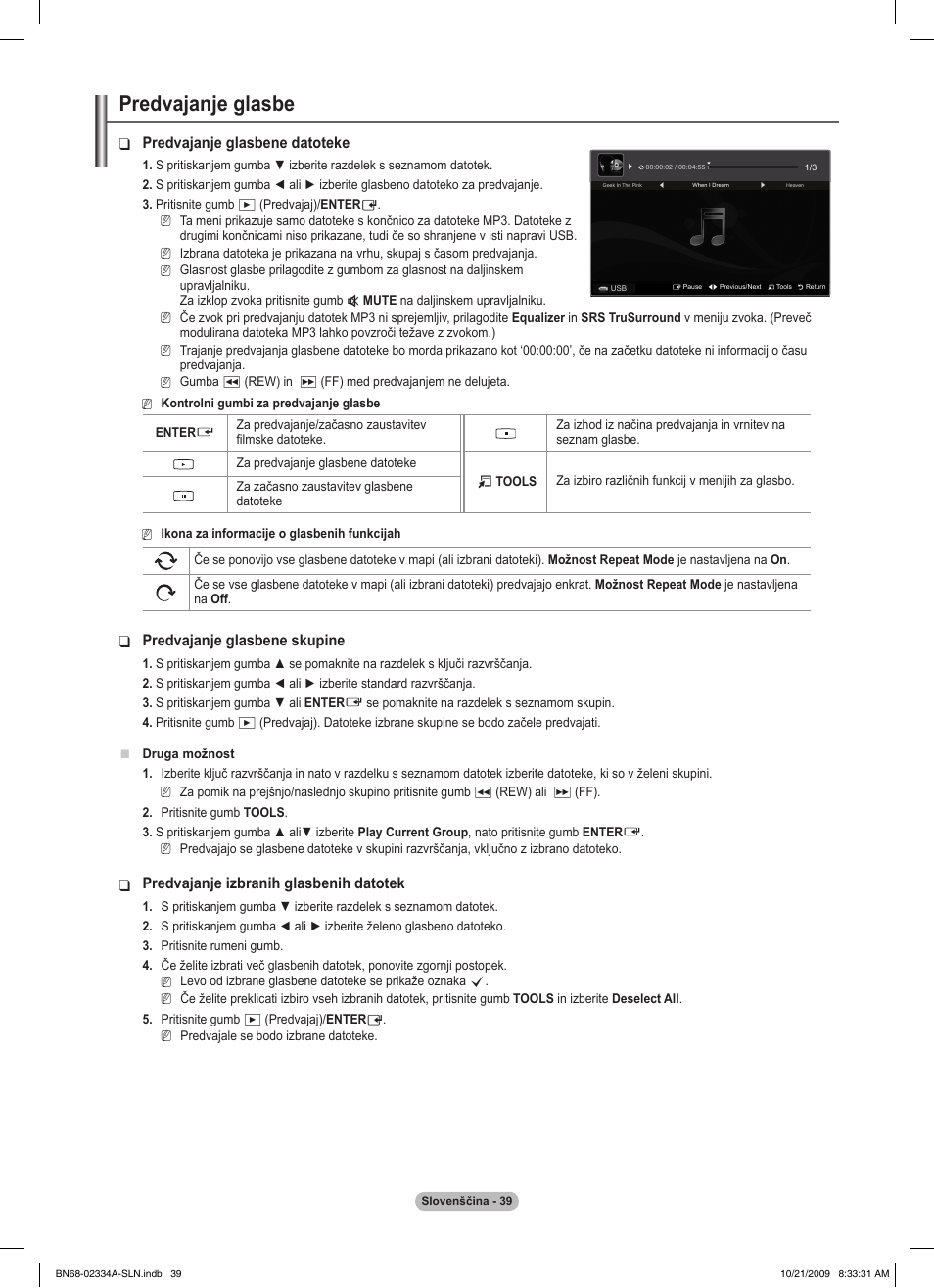 Predvajanje glasbe, Predvajanje glasbene datoteke, Predvajanje glasbene skupine | Predvajanje izbranih glasbenih datotek | Samsung PS58B850Y1P User Manual | Page 548 / 655