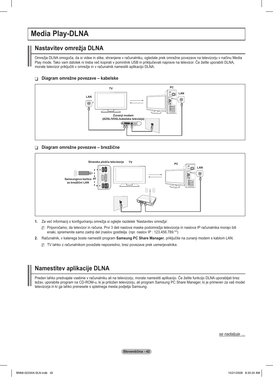 Media play-dlna, Nastavitev omrežja dlna, Namestitev aplikacije dlna | Samsung PS58B850Y1P User Manual | Page 551 / 655