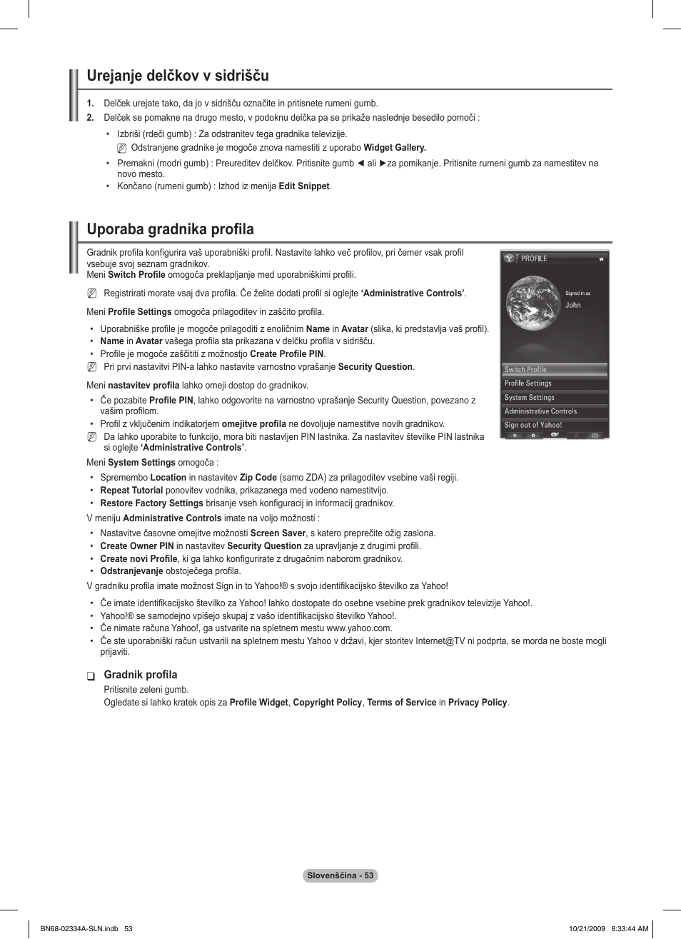 Urejanje delčkov v sidrišču, Uporaba gradnika profila | Samsung PS58B850Y1P User Manual | Page 562 / 655