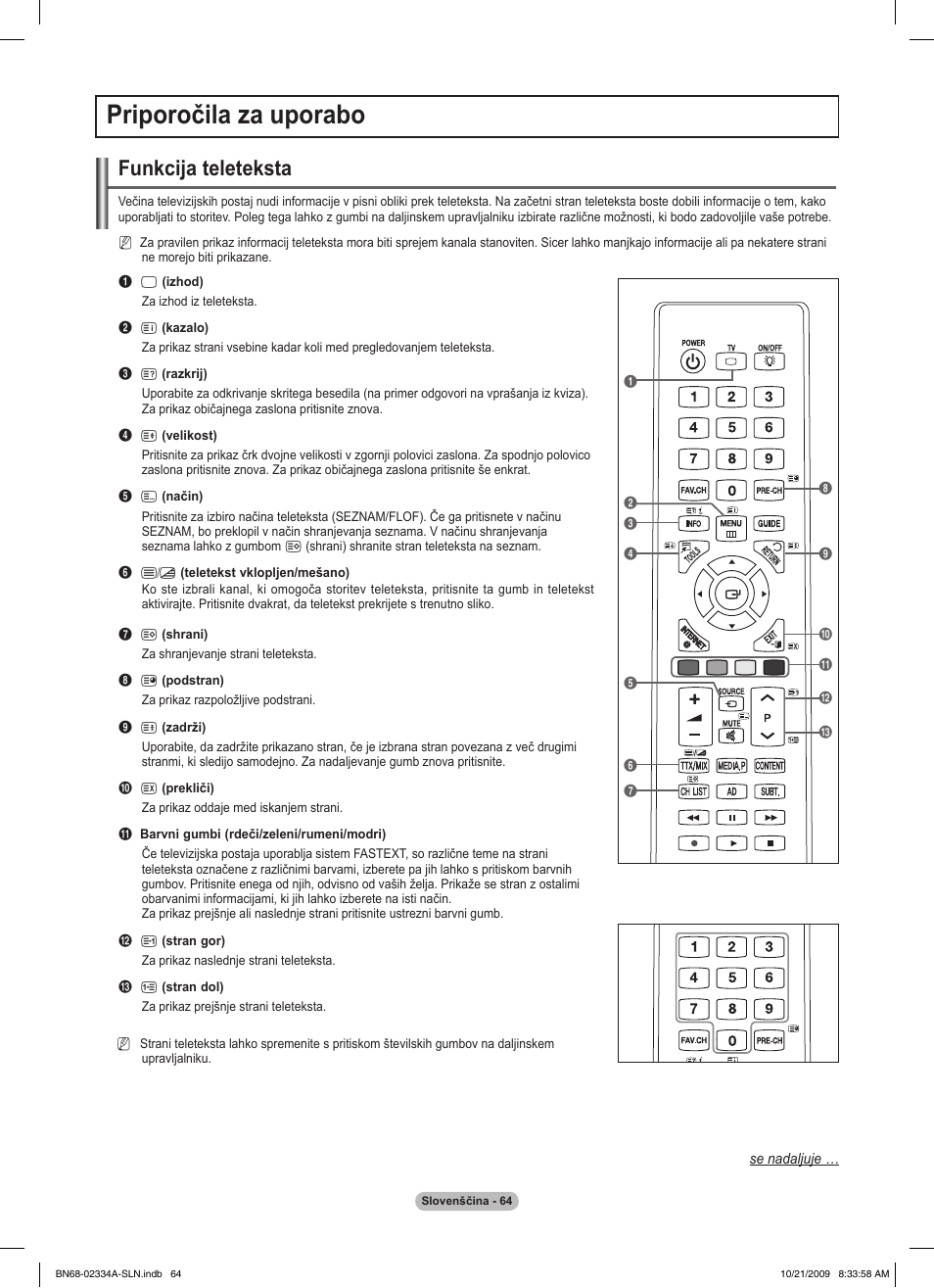 Priporočila za uporabo, Funkcija teleteksta | Samsung PS58B850Y1P User Manual | Page 573 / 655