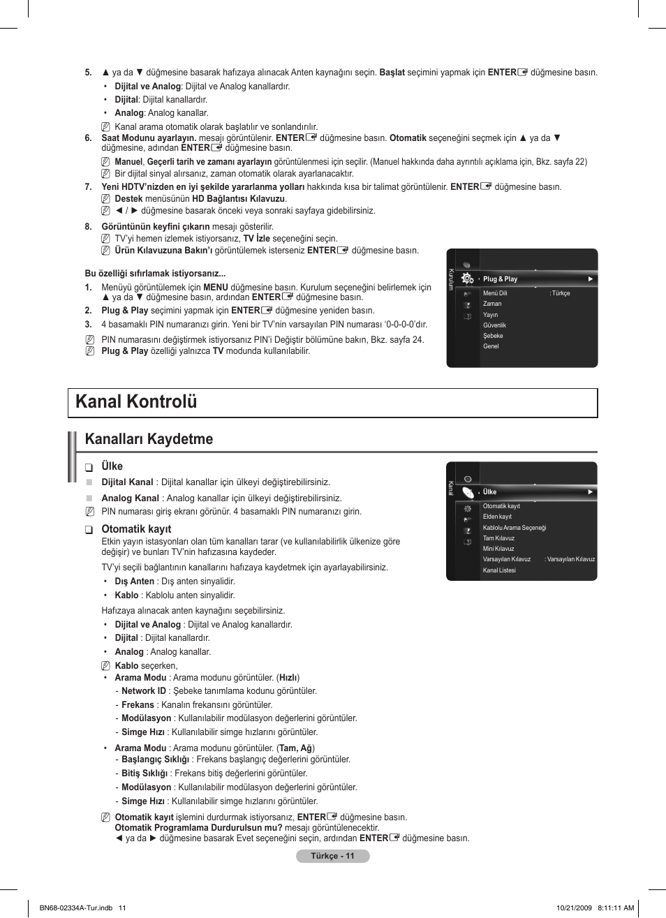 Kanal kontrolü, Kanalları kaydetme | Samsung PS58B850Y1P User Manual | Page 591 / 655