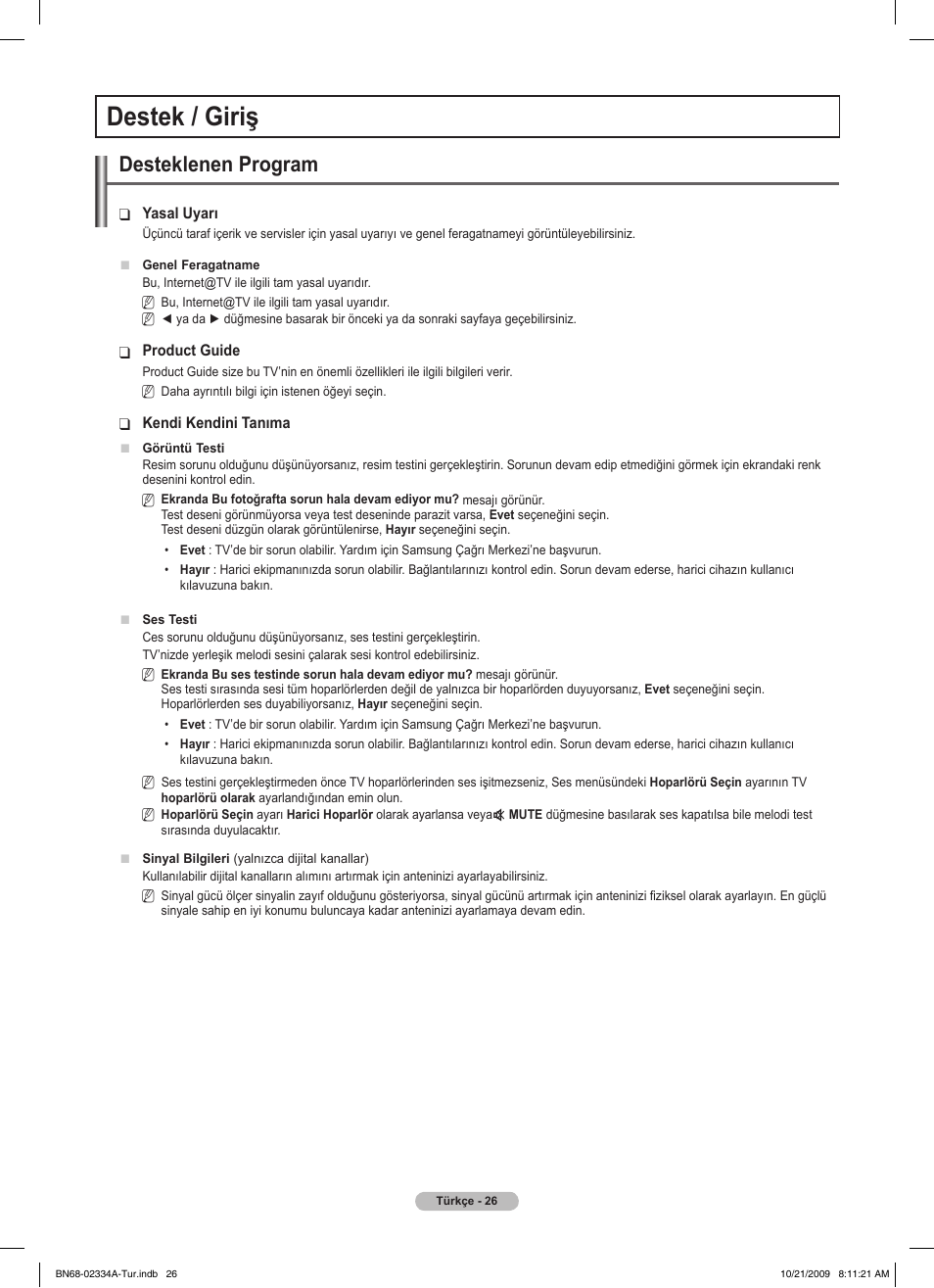 Destek / giriş, Desteklenen program | Samsung PS58B850Y1P User Manual | Page 606 / 655