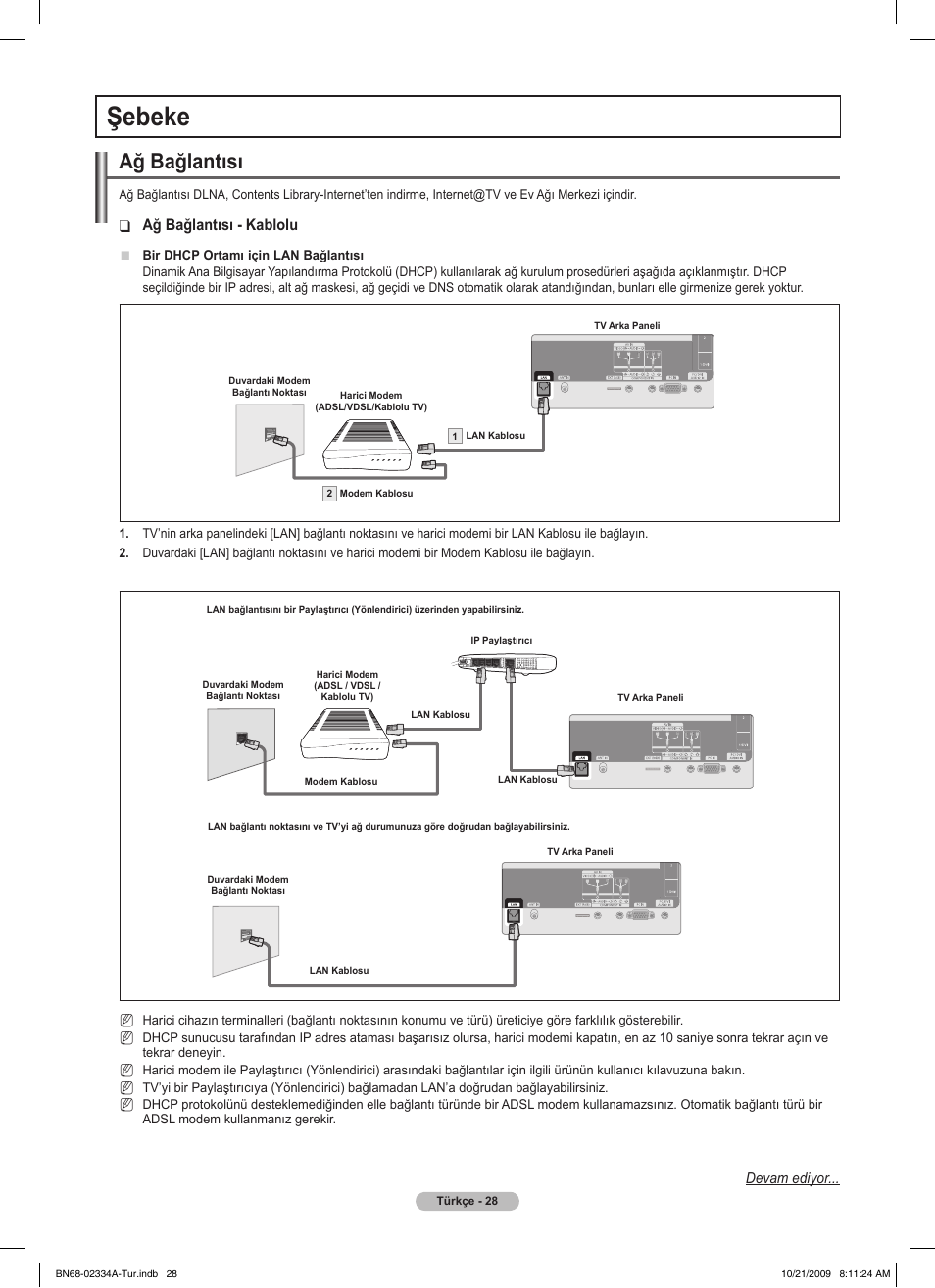 Şebeke, Ağ bağlantısı, Ağ bağlantısı - kablolu | Samsung PS58B850Y1P User Manual | Page 608 / 655