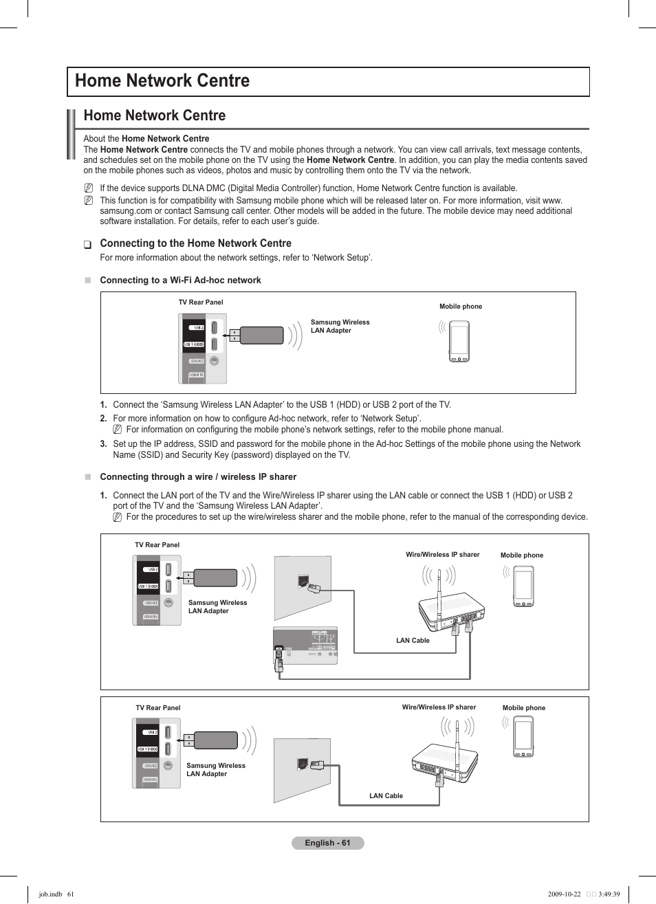 Home network centre | Samsung PS58B850Y1P User Manual | Page 61 / 655