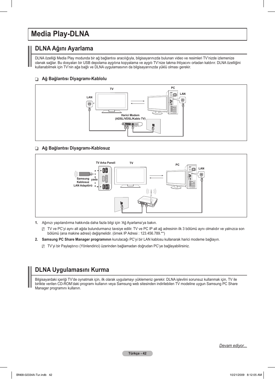 Media play-dlna, Dlna ağını ayarlama, Dlna uygulamasını kurma | Samsung PS58B850Y1P User Manual | Page 622 / 655