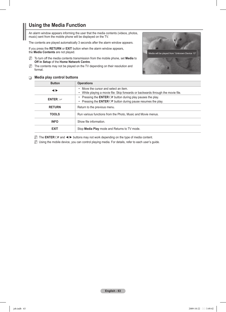 Using the media function | Samsung PS58B850Y1P User Manual | Page 63 / 655