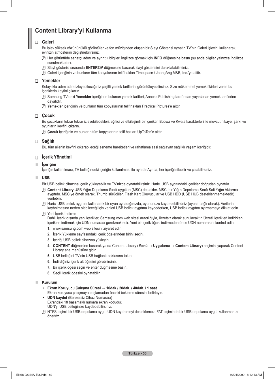 Content library’yi kullanma | Samsung PS58B850Y1P User Manual | Page 630 / 655
