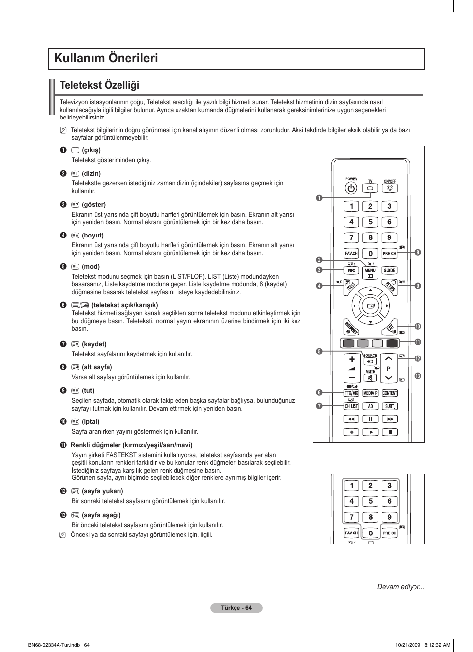 Kullanım önerileri, Teletekst özelliği | Samsung PS58B850Y1P User Manual | Page 644 / 655