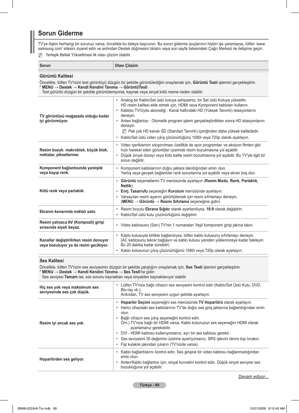 Sorun giderme | Samsung PS58B850Y1P User Manual | Page 649 / 655