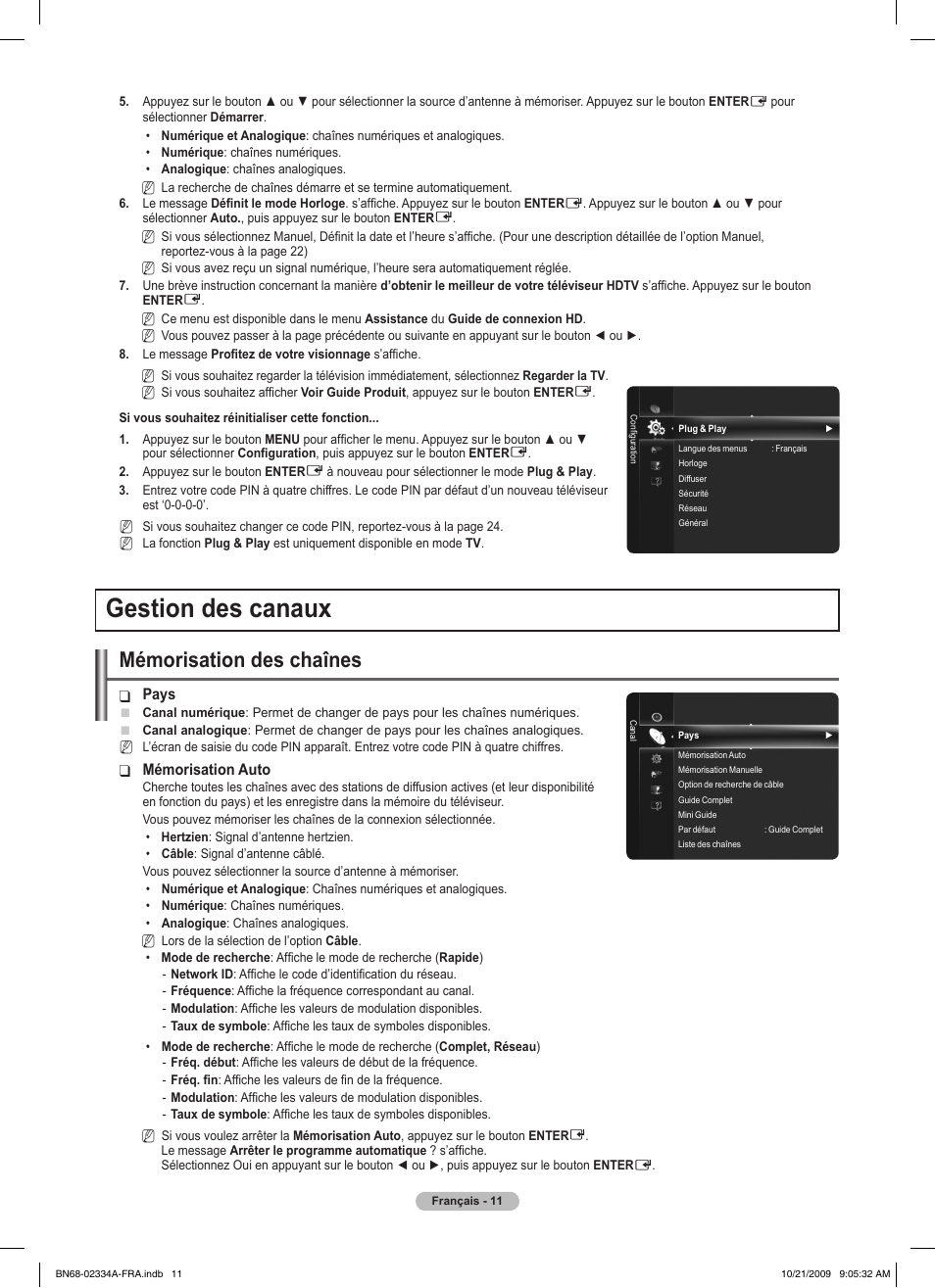 Gestion des canaux, Mémorisation des chaînes | Samsung PS58B850Y1P User Manual | Page 93 / 655