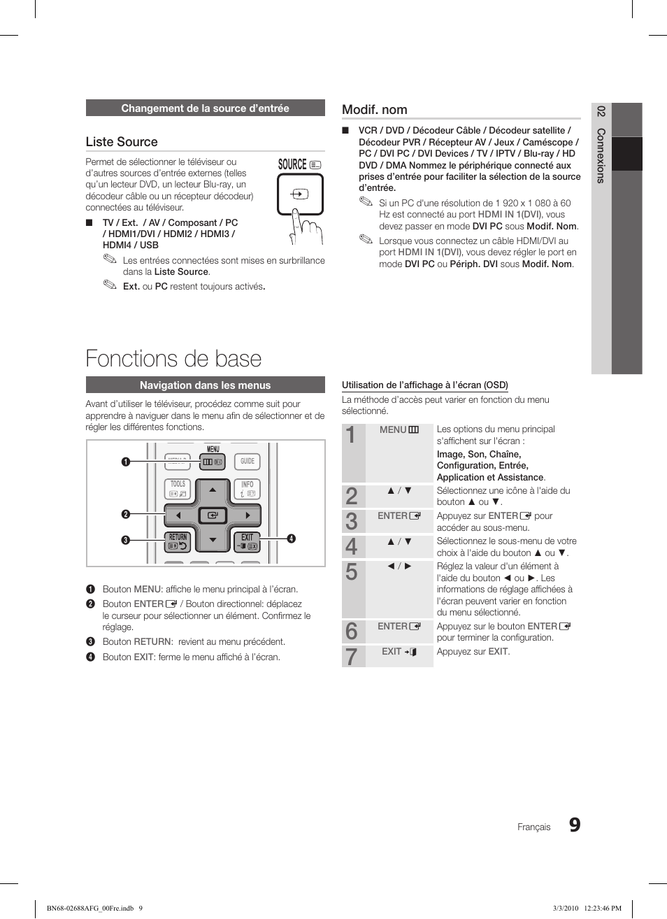 Fonctions de base, Subt. dual i-ii p.mode s.mode source, Hdmi | Samsung LE37C550J1W User Manual | Page 105 / 194
