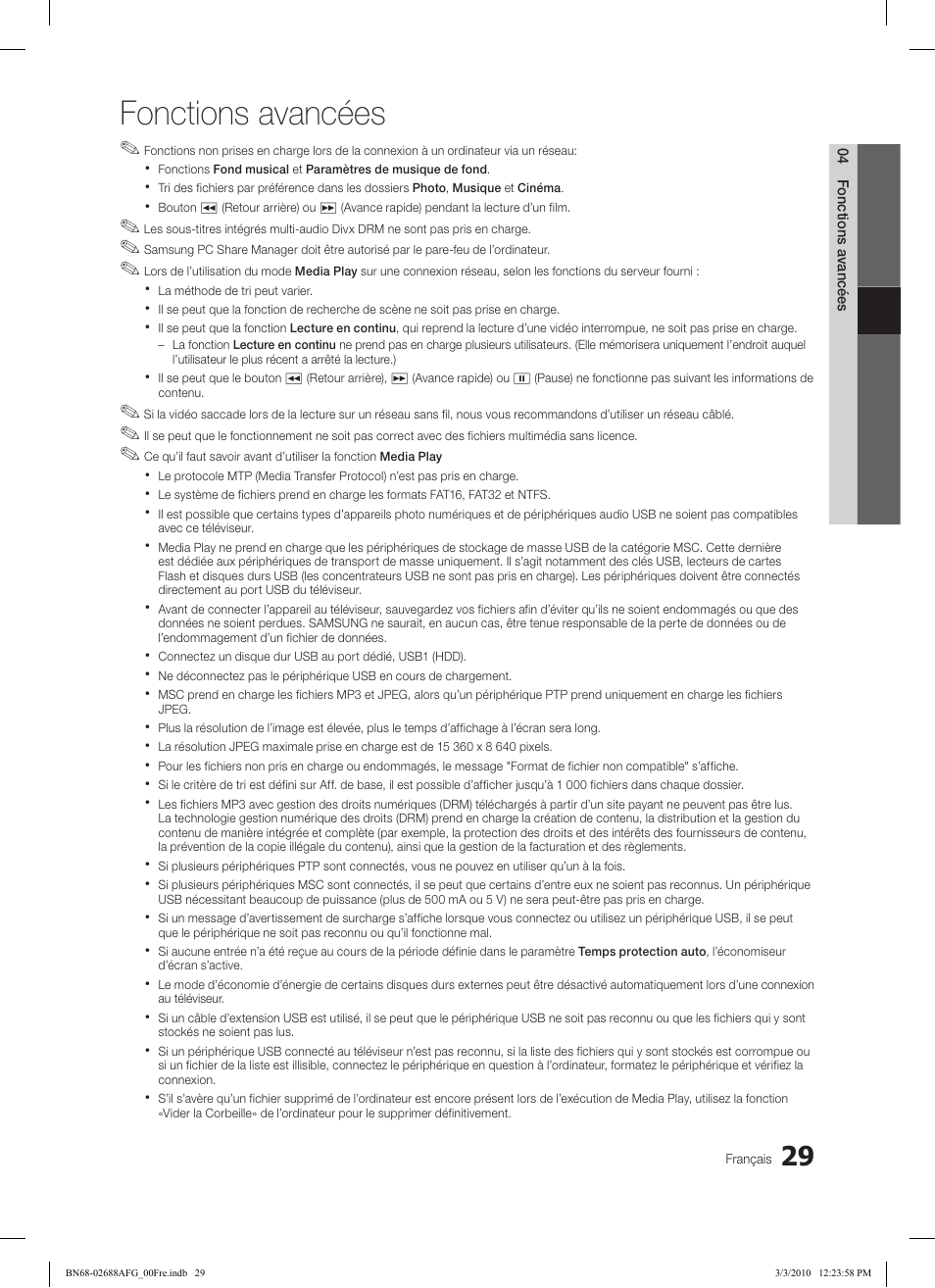 Fonctions avancées | Samsung LE37C550J1W User Manual | Page 125 / 194