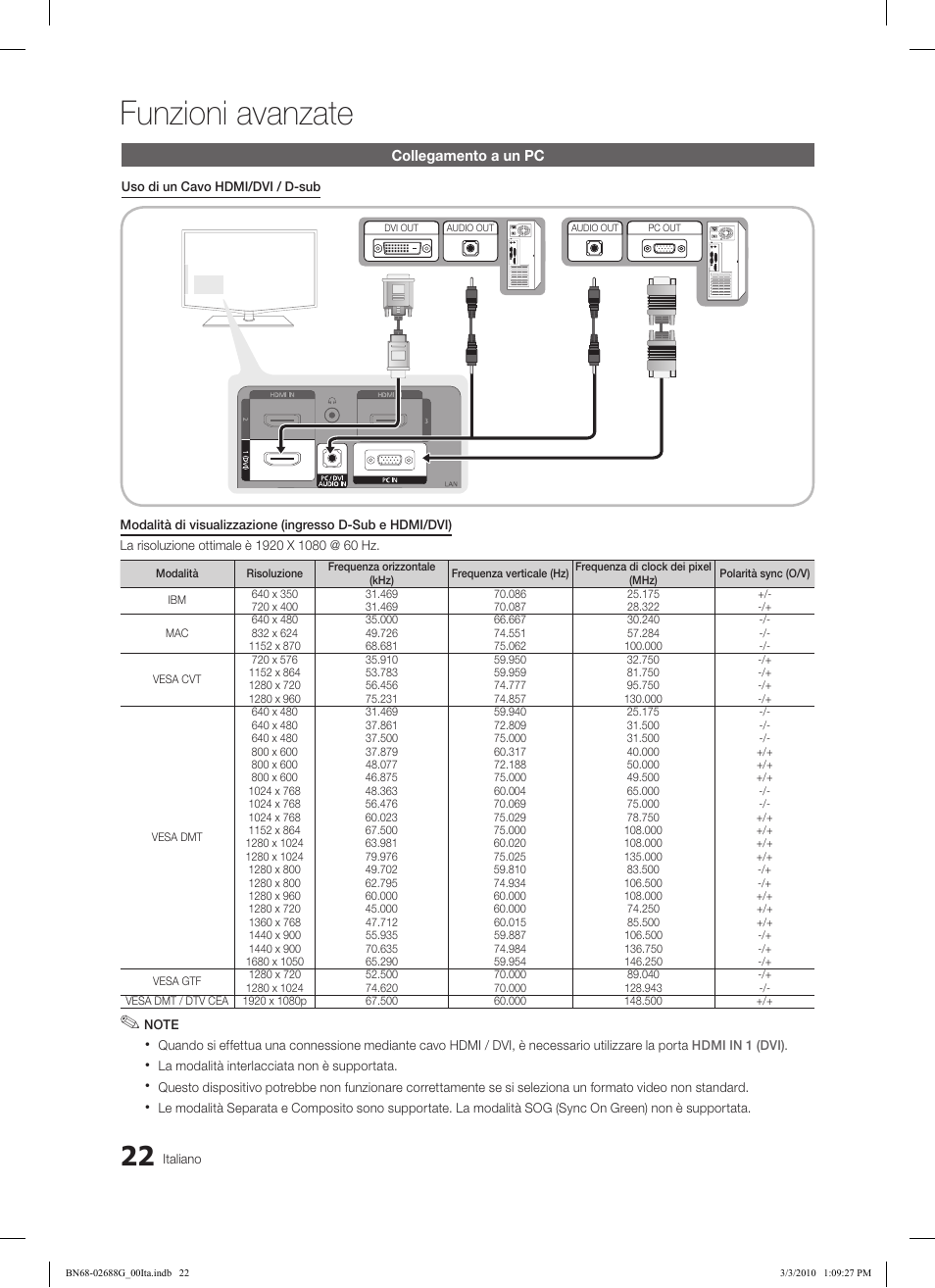 Funzioni avanzate, Collegamento a un pc | Samsung LE37C550J1W User Manual | Page 166 / 194