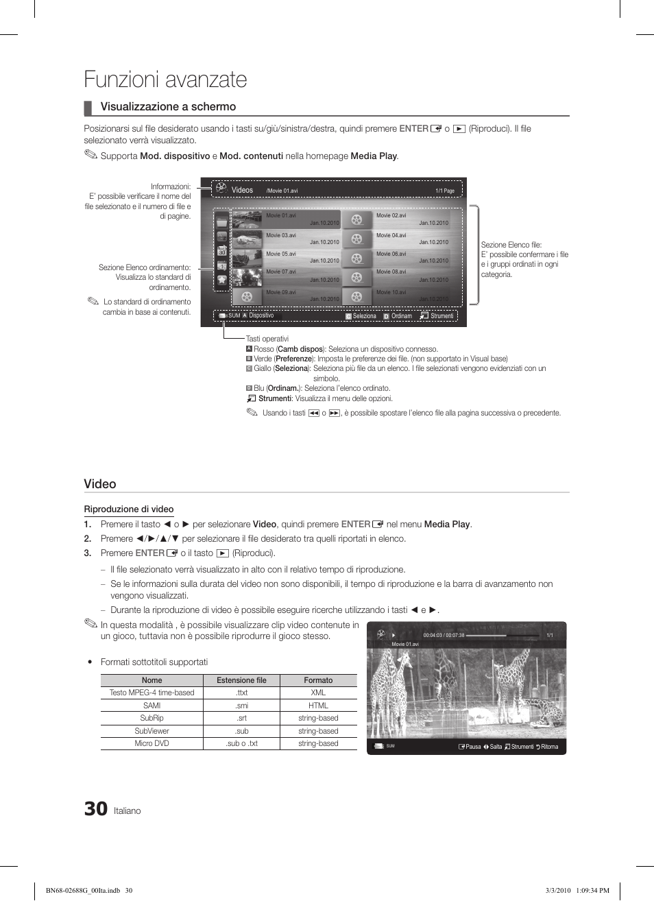 Funzioni avanzate, Video, Visualizzazione a schermo | Samsung LE37C550J1W User Manual | Page 174 / 194