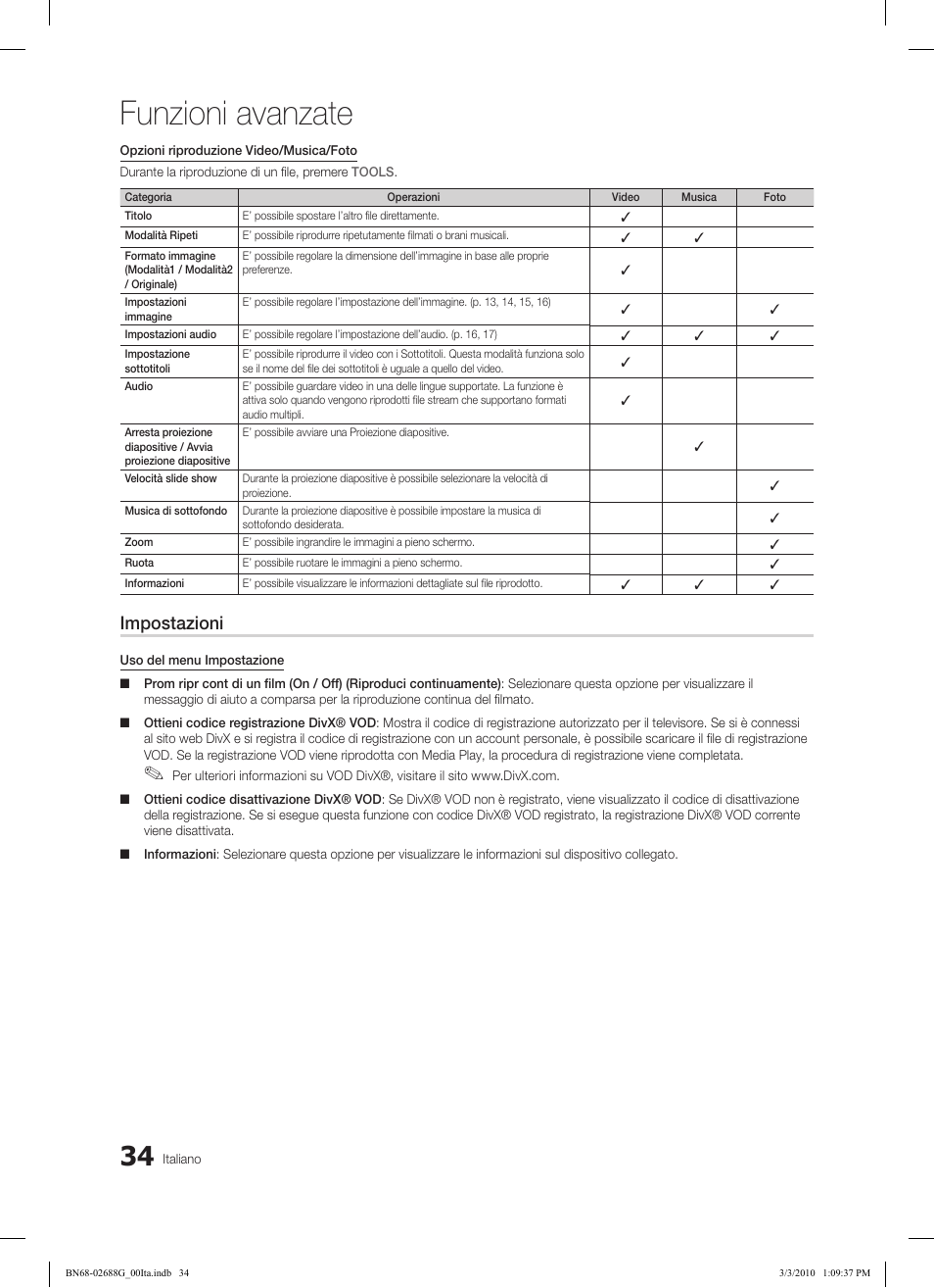 Funzioni avanzate, Impostazioni | Samsung LE37C550J1W User Manual | Page 178 / 194