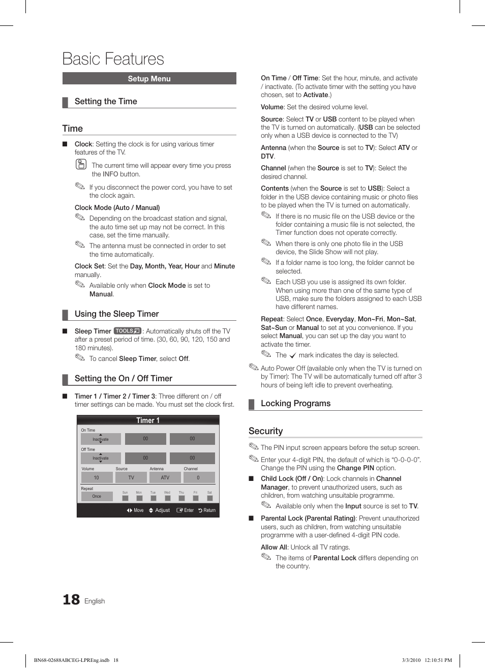 Basic features | Samsung LE37C550J1W User Manual | Page 18 / 194