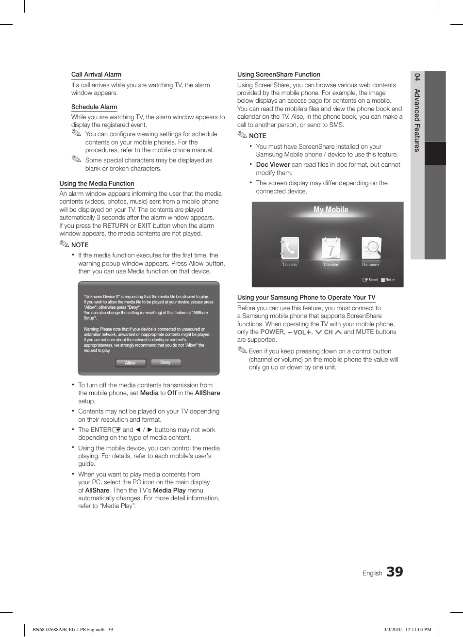 Samsung LE37C550J1W User Manual | Page 39 / 194