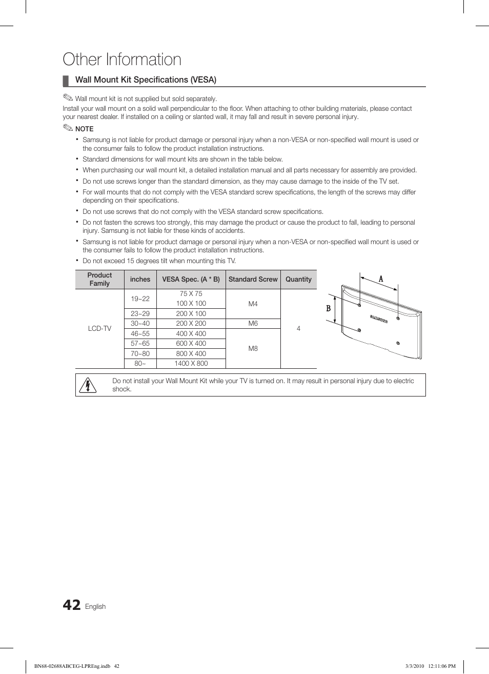 Other information | Samsung LE37C550J1W User Manual | Page 42 / 194
