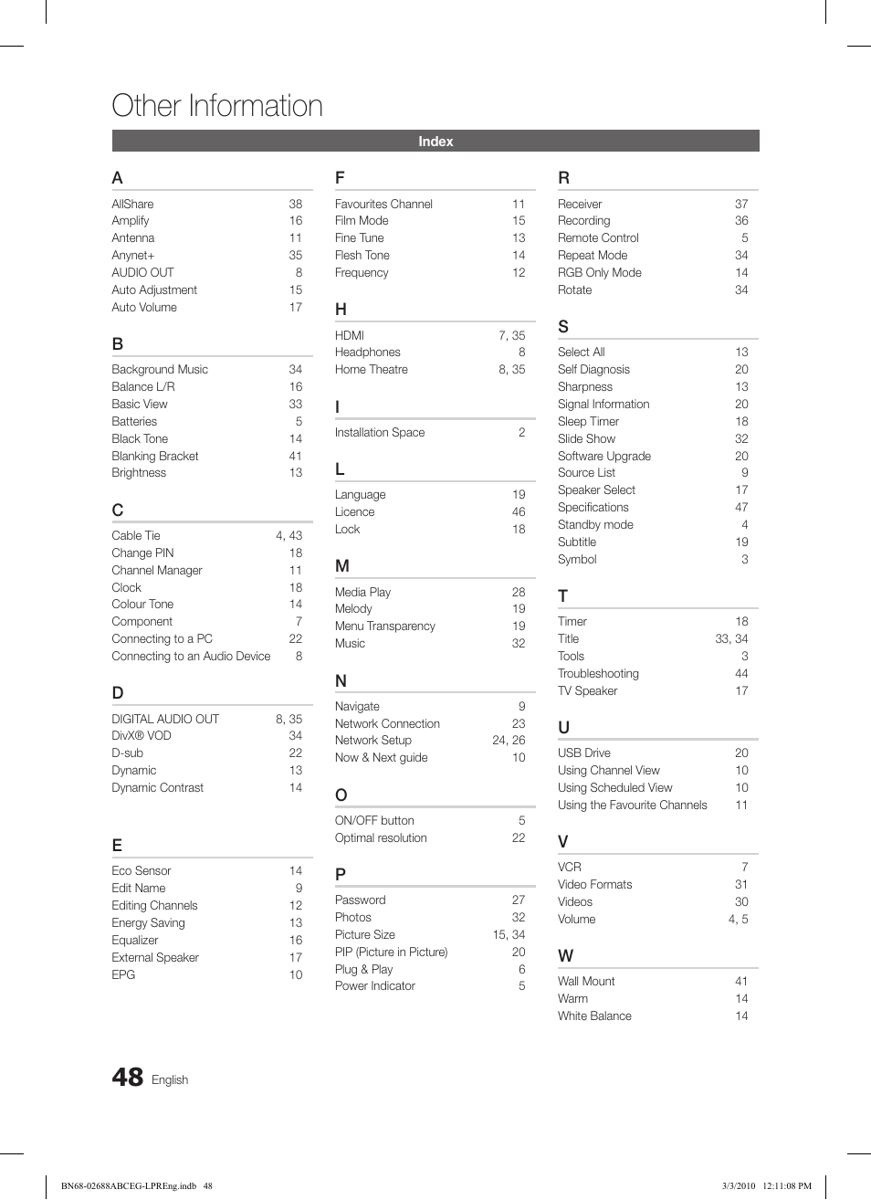 Other information | Samsung LE37C550J1W User Manual | Page 48 / 194