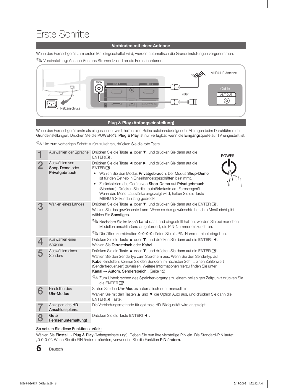 Erste schritte | Samsung LE37C550J1W User Manual | Page 54 / 194