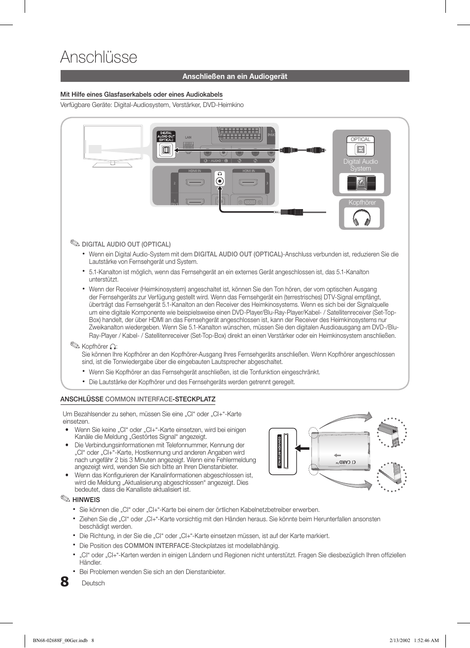 Anschlüsse | Samsung LE37C550J1W User Manual | Page 56 / 194