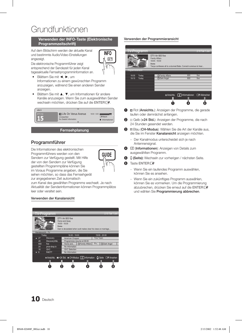 Grundfunktionen, Programmführer, Fernsehplanung | Tv-programm | Samsung LE37C550J1W User Manual | Page 58 / 194