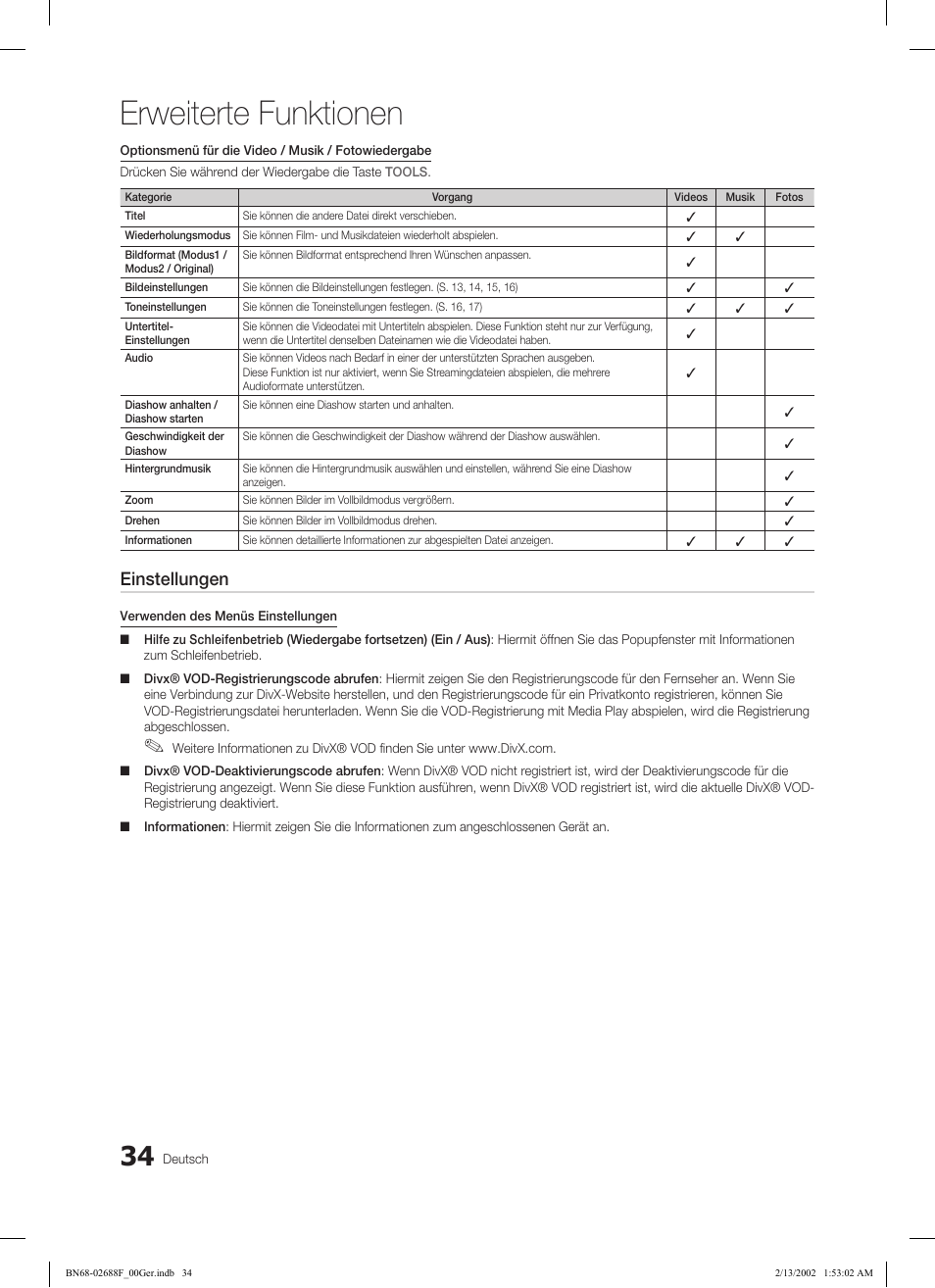 Erweiterte funktionen, Einstellungen | Samsung LE37C550J1W User Manual | Page 82 / 194
