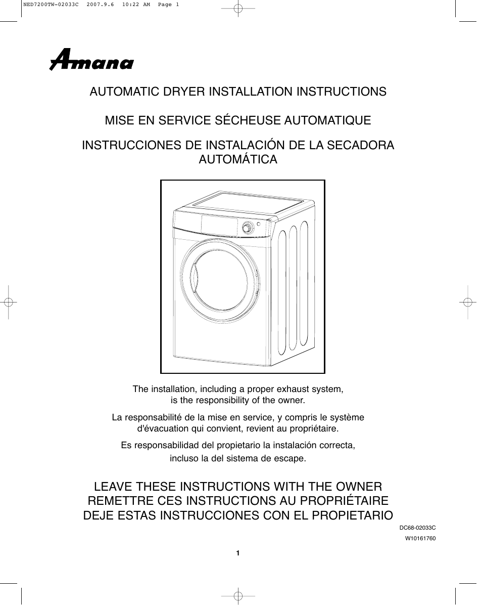 Amana Automatic Dryer User Manual | 37 pages